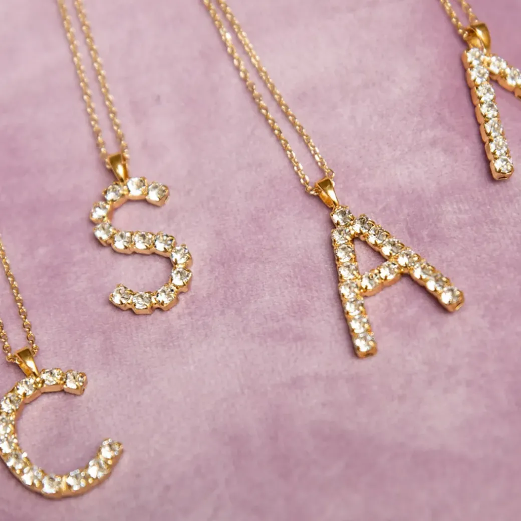 Letter Necklace A/Crystal