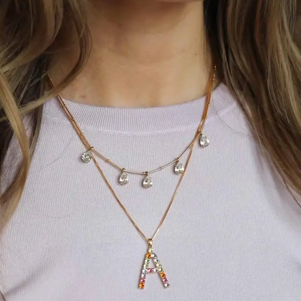 Letter Necklace A/Rainbow Combo