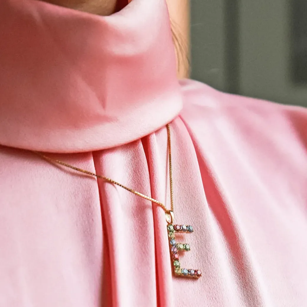 Letter Necklace E/Rainbow Combo