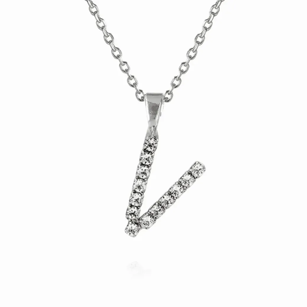 Mini Letter Necklace V/Crystal