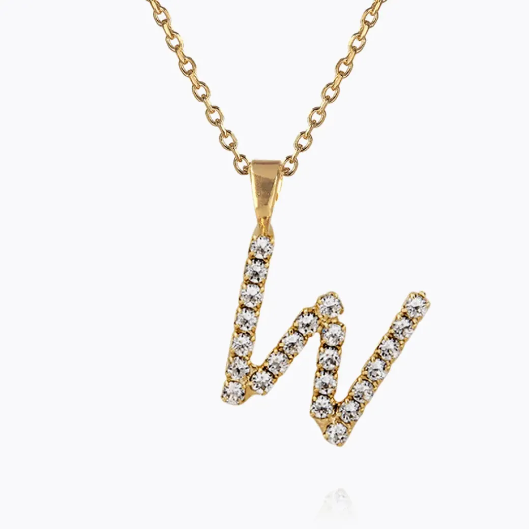 Mini Letter Necklace W/Crystal